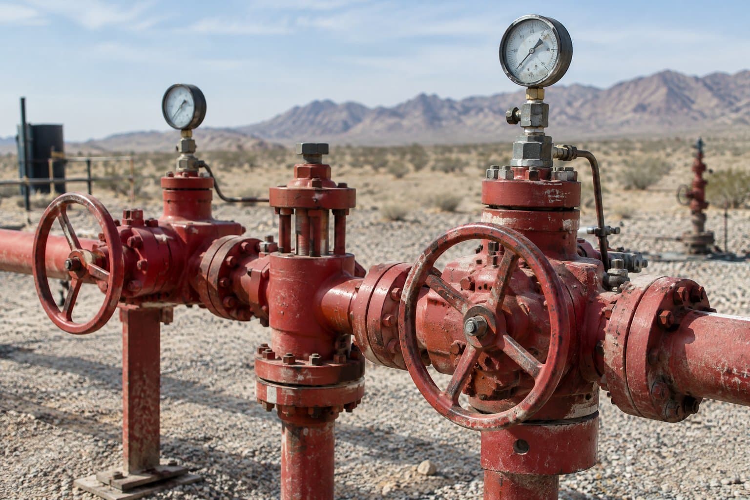 A choke manifold with positive and adjustable chokes and gauges on a well test site