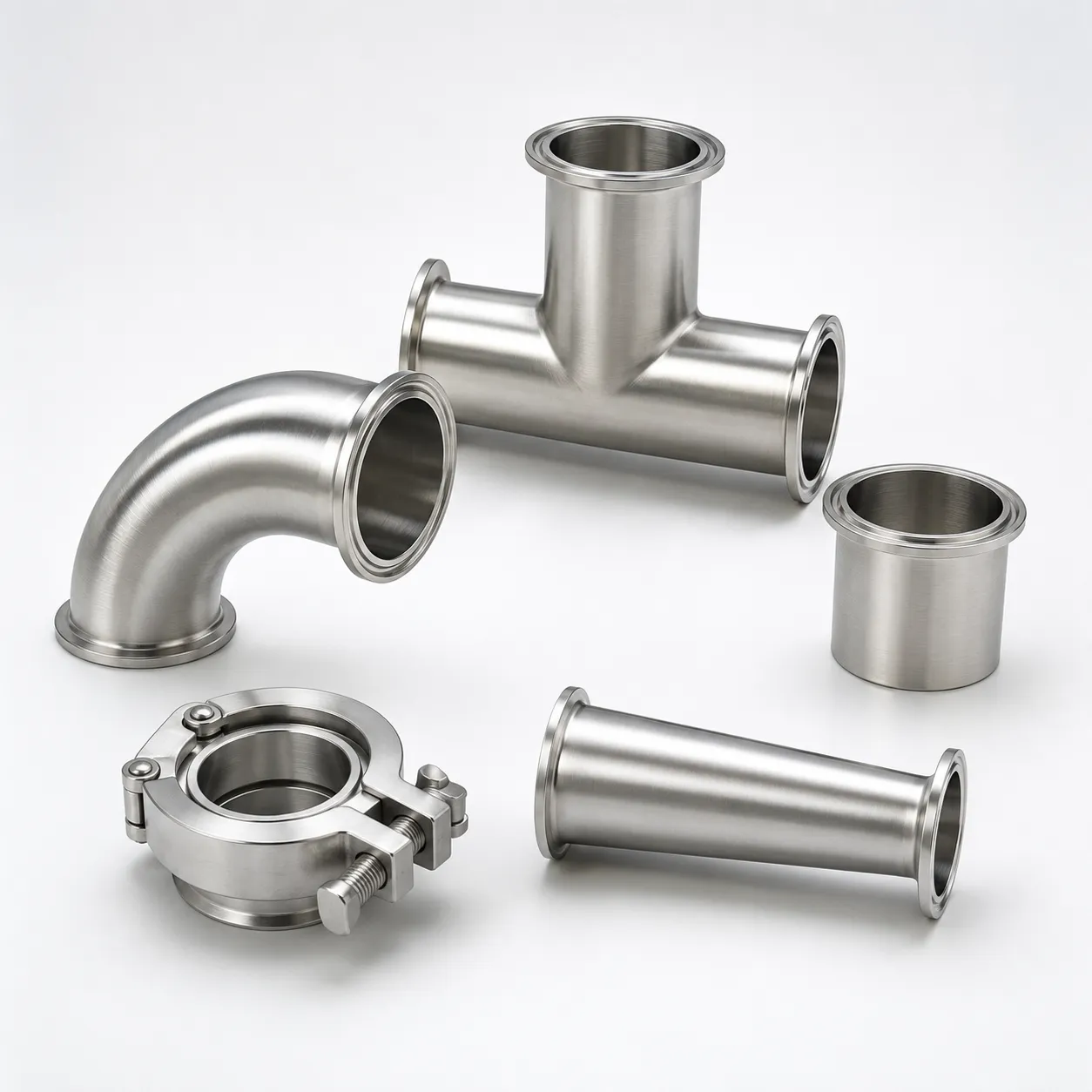 316L stainless steel sanitary elbows, tees, ferrules, clamps and reducers