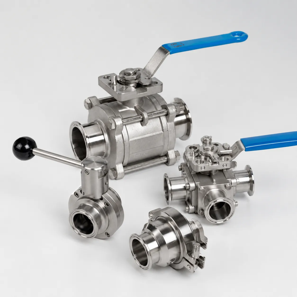 Stainless steel sanitary ball valves and butterfly valves with clamp connections