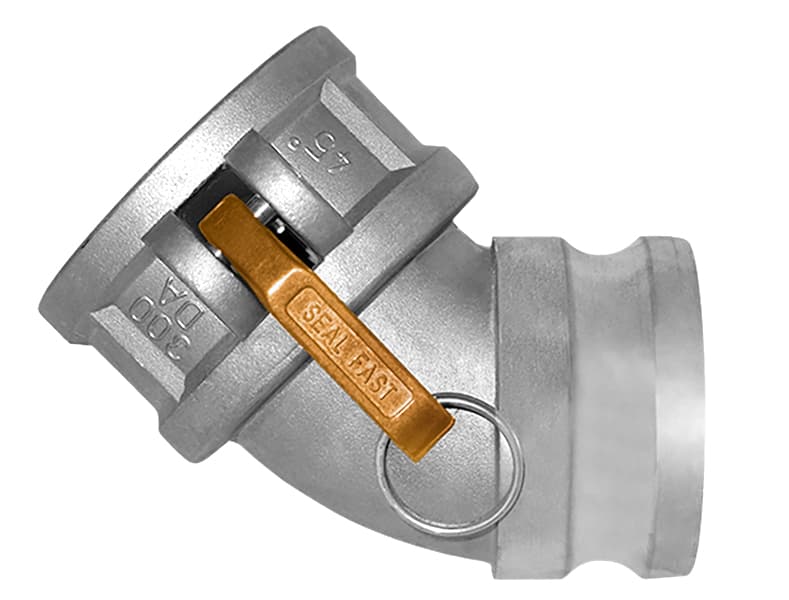 Type DA 45° Elbow: Female Coupler × Male Adapter Cam and Groove Coupling