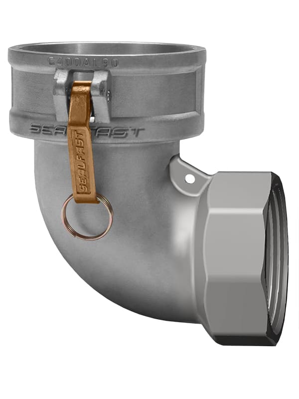 Type D 90° Elbow: Female Coupler × Female NPT Cam and Groove Coupling