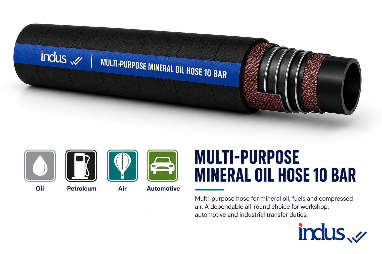 Multi-purpose mineral oil hose, 10 bar, cutaway showing textile plies