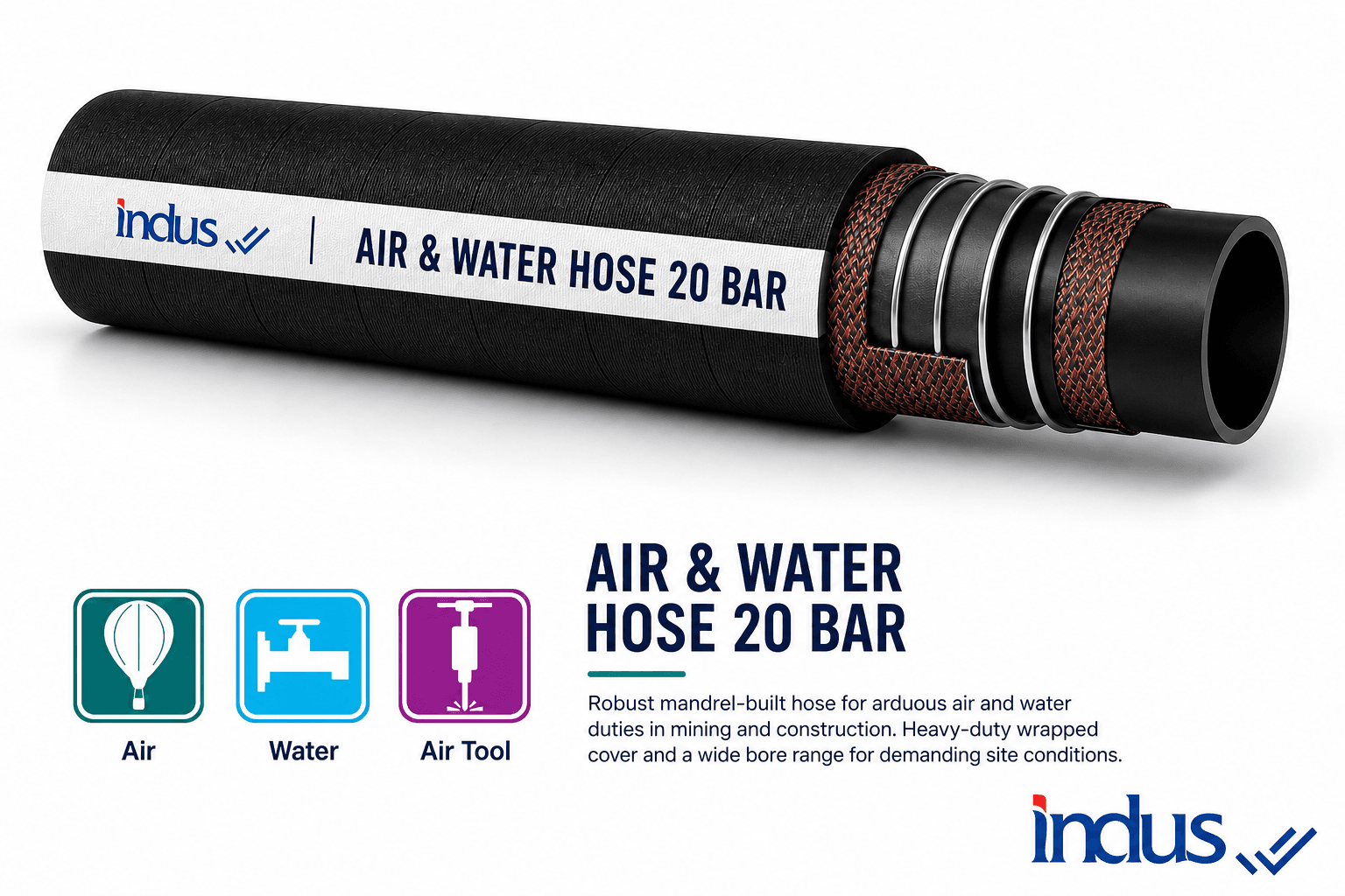 Black Mandrel-Built Air/Water Hose 20 Bar
