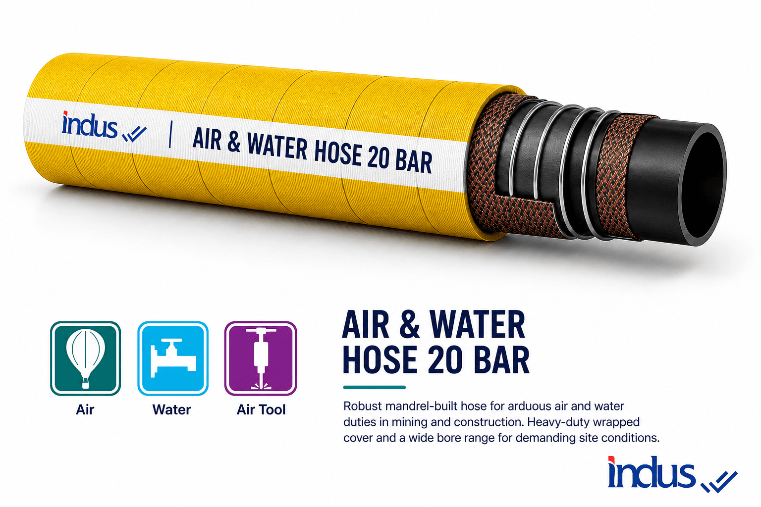 Yellow Mandrel-Built Air/Water Hose 20 Bar
