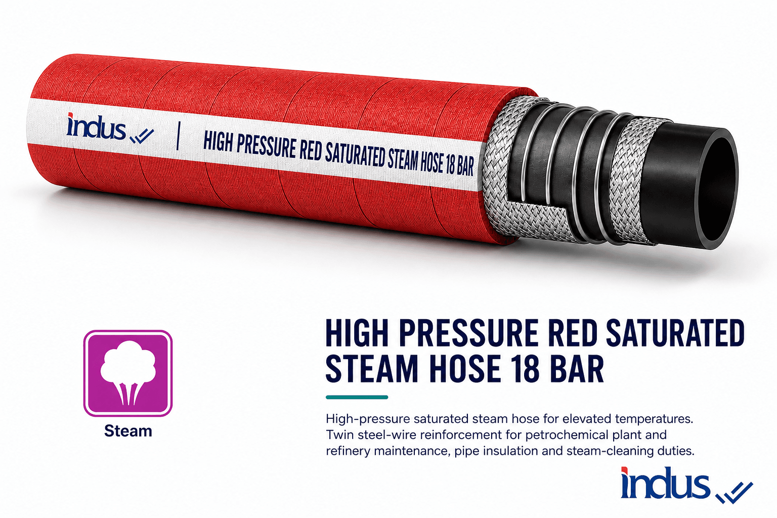 High Pressure Red Saturated Steam Hose 18 Bar