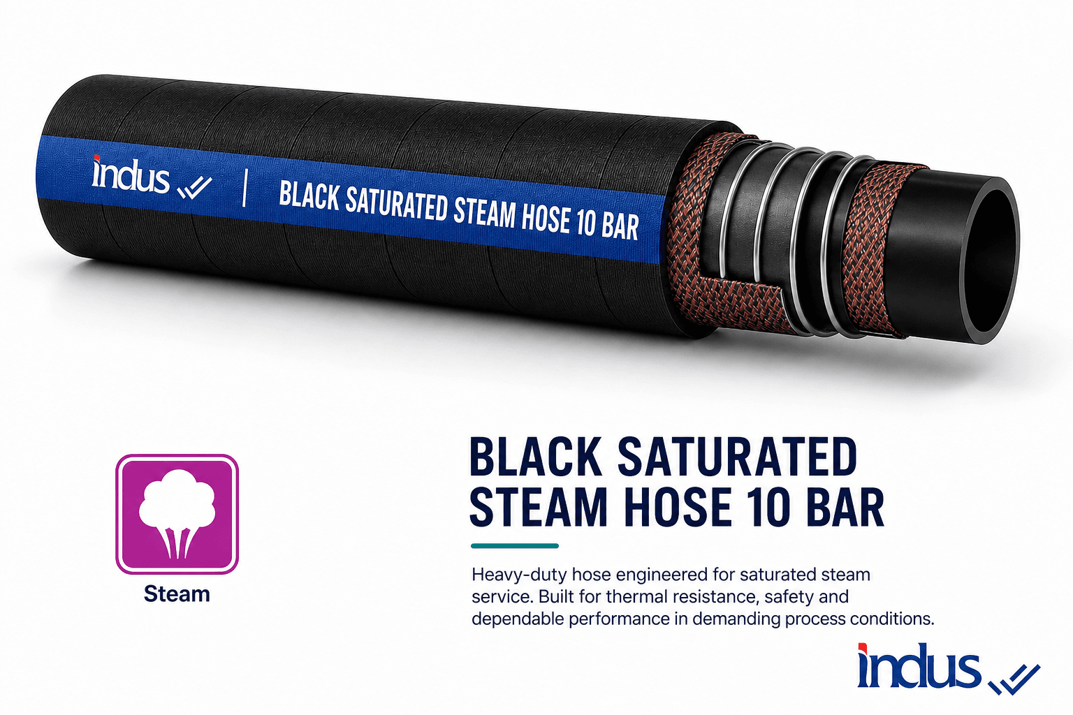 Black Saturated Steam Hose 10 Bar