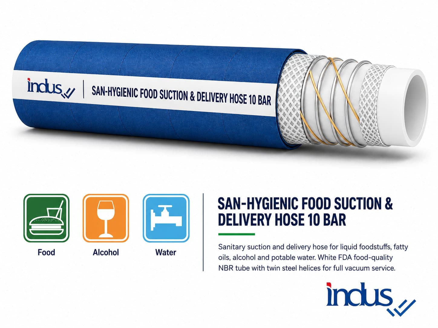 Blue San-Hygienic food suction and delivery hose, 10 bar, cutaway with wire helix