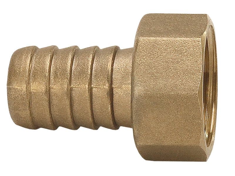 Brass short-shank female hose nipple with hex nut