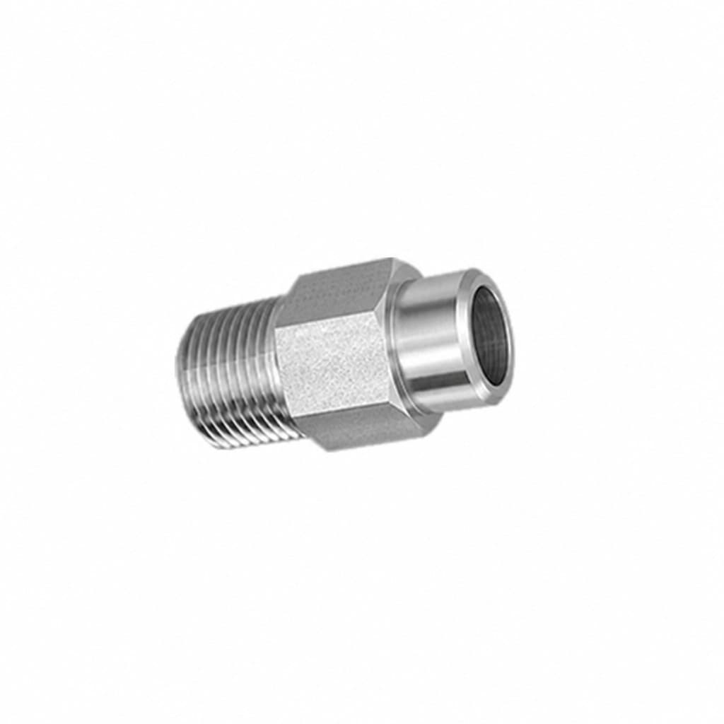 Straight adapter, BSP male 60° seat or bonded seal × plain butt-weld tube end