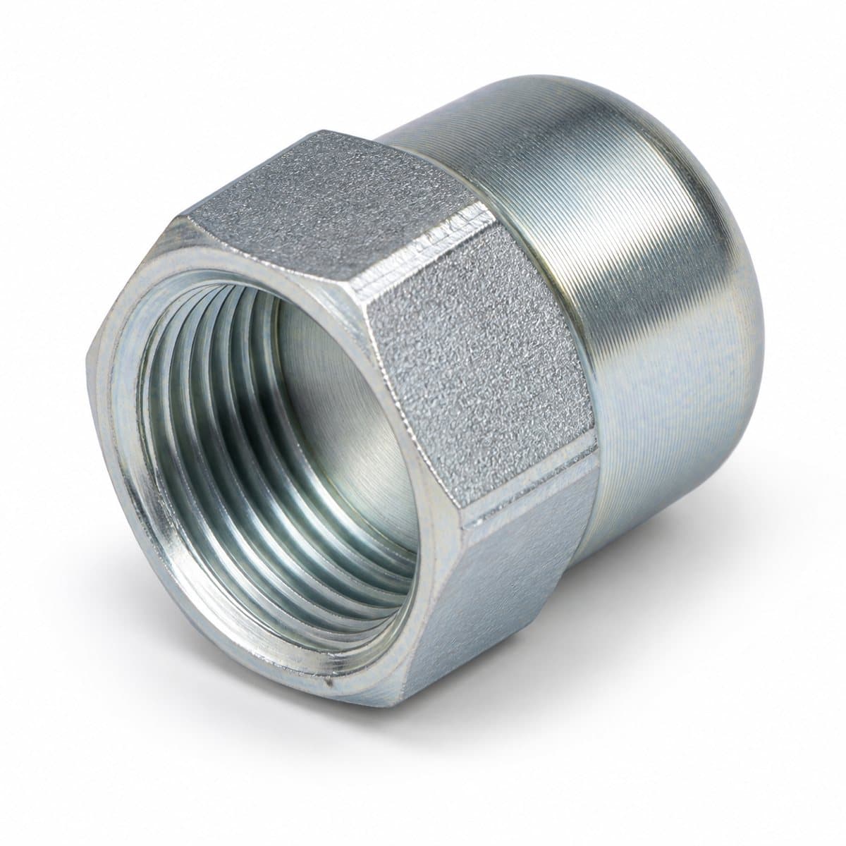 Metric swivel cap, zinc-plated steel cap nut with female thread