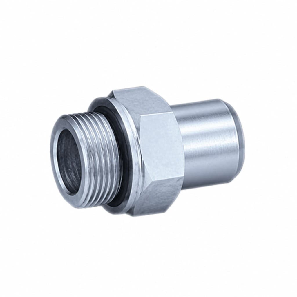 Straight adapter, metric male O-ring × plain butt-weld tube end, hex body