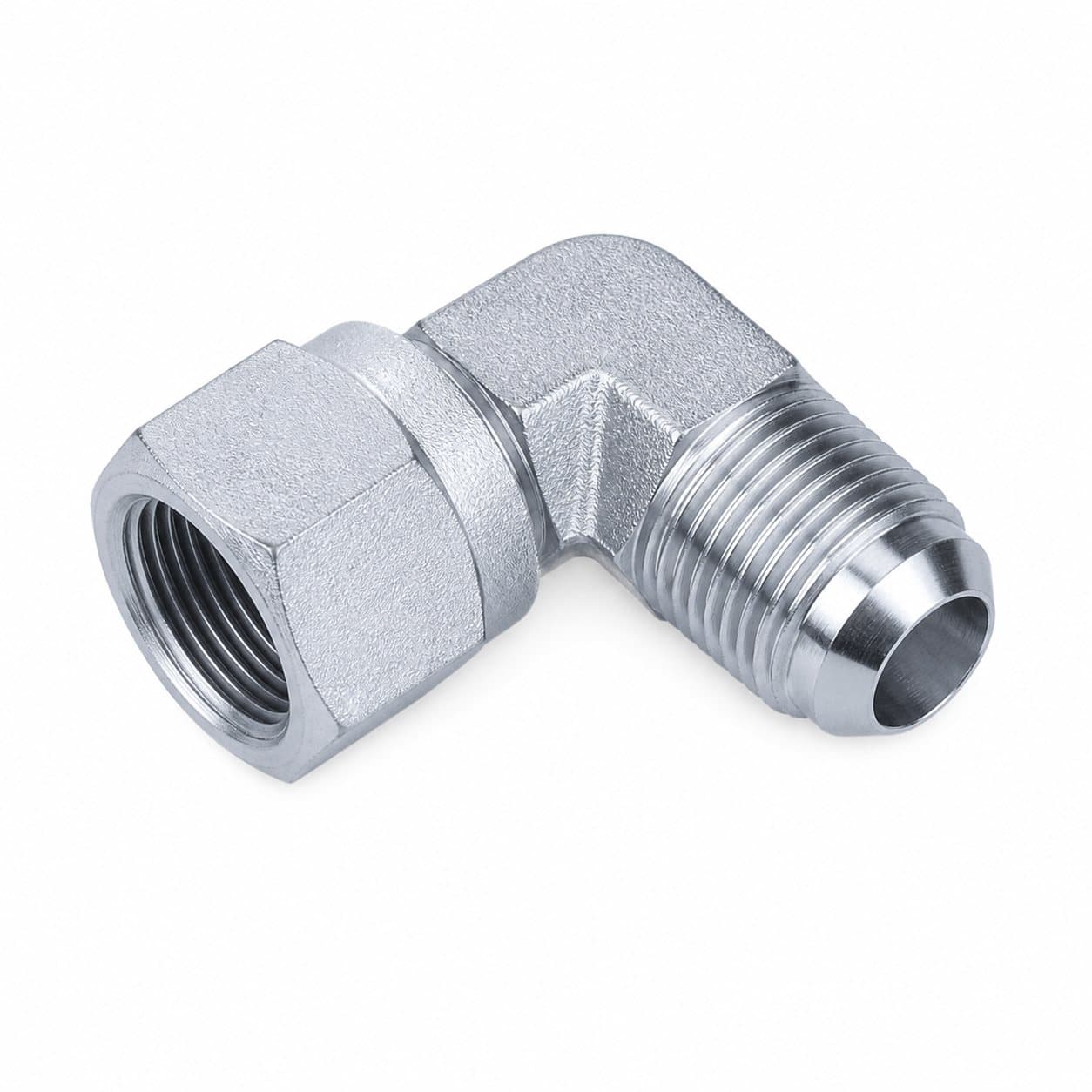 90° elbow adapter, metric male 74° cone × metric female 74° seat swivel nut