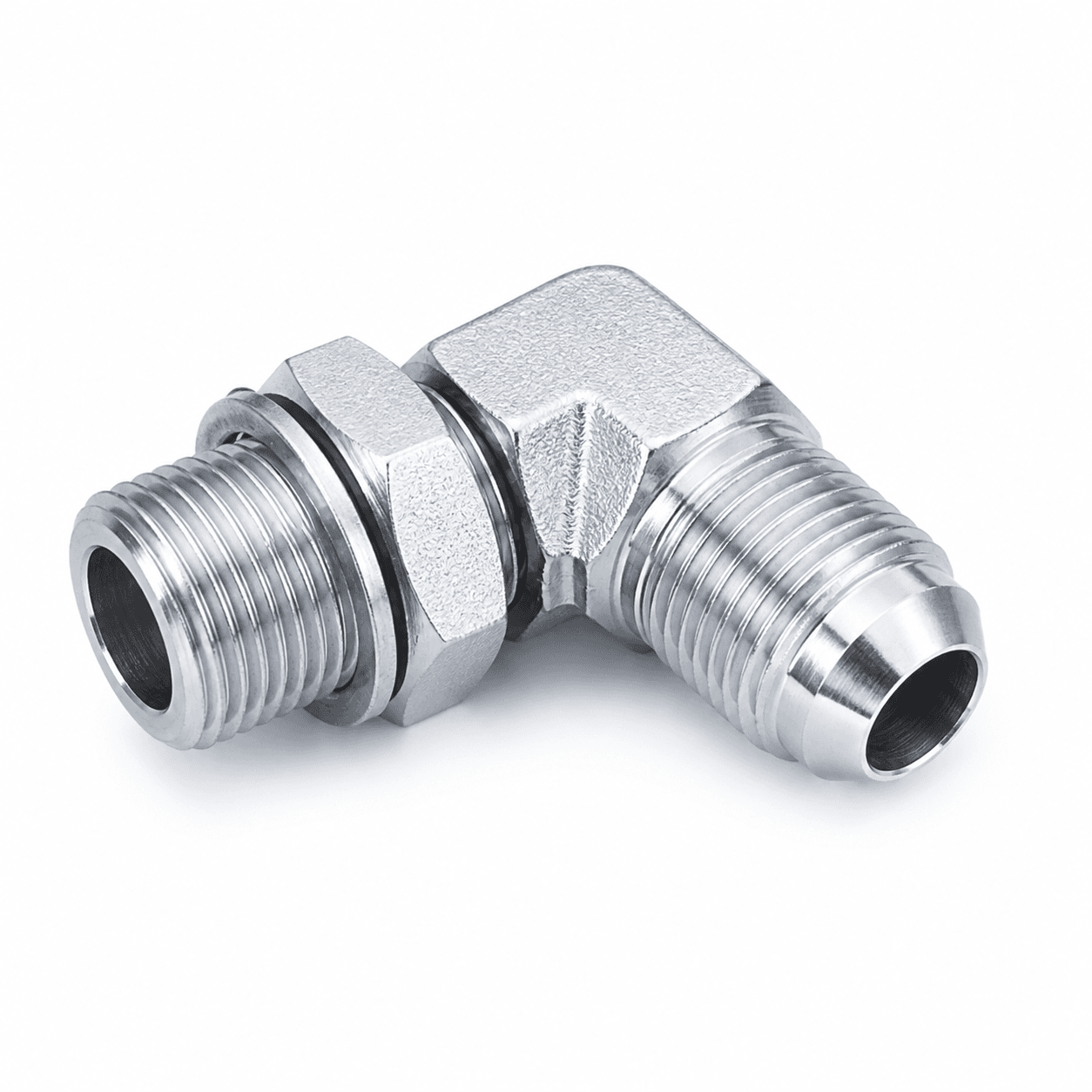 90° Elbow JIS Metric Male 60° Cone × BSP Male O-Ring Adjustable Stud End