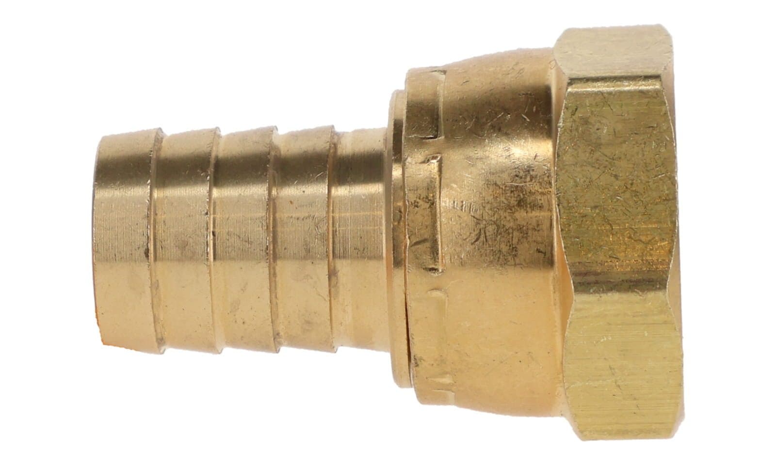 Brass Hose Barb × JIC 37° Female Swivel, side view