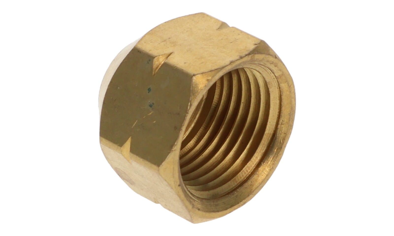 Brass NPTF female pipe cap, side view