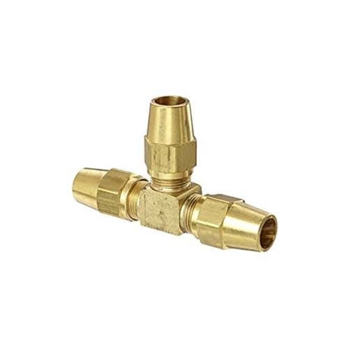 Brass air brake union tee for copper tubing, angled view