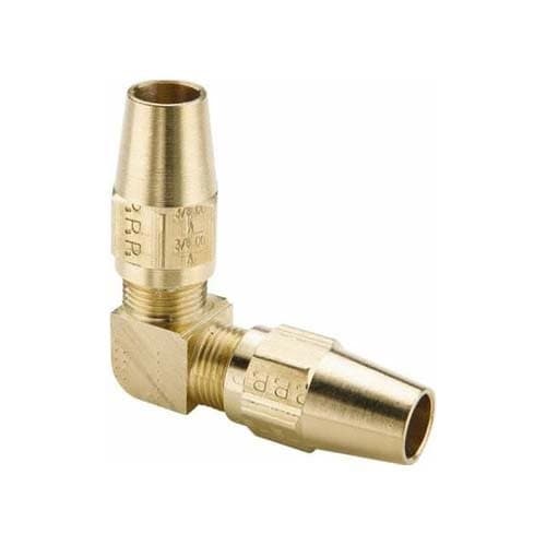 Brass air brake union 90° elbow for copper tubing, angled view