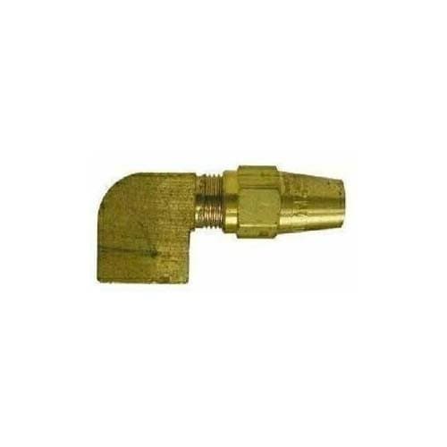 Brass air brake × NPTF female 90° elbow for copper tubing, angled view