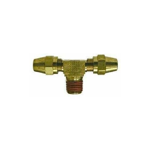 Brass air brake × NPTF male branch tee for copper tubing, angled view