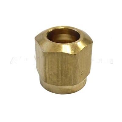 Brass air brake tube nut for nylon tubing, angled view