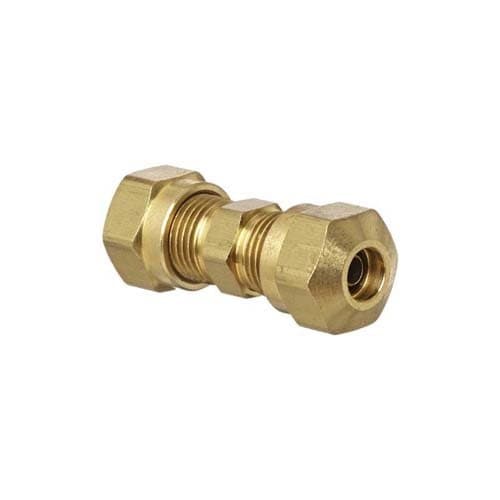 Brass air brake union for nylon tubing, angled view
