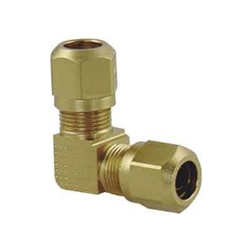 Brass air brake union 90° elbow for nylon tubing, angled view