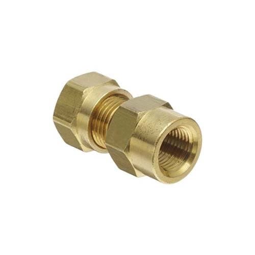 Brass air brake × NPTF female connector for nylon tubing, angled view