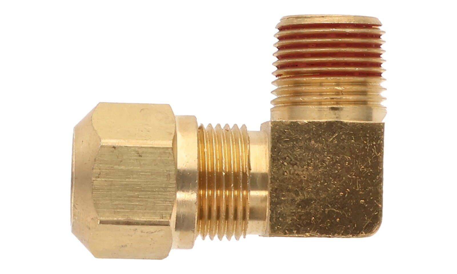 Brass air brake × NPTF male 90° elbow for nylon tubing, top view