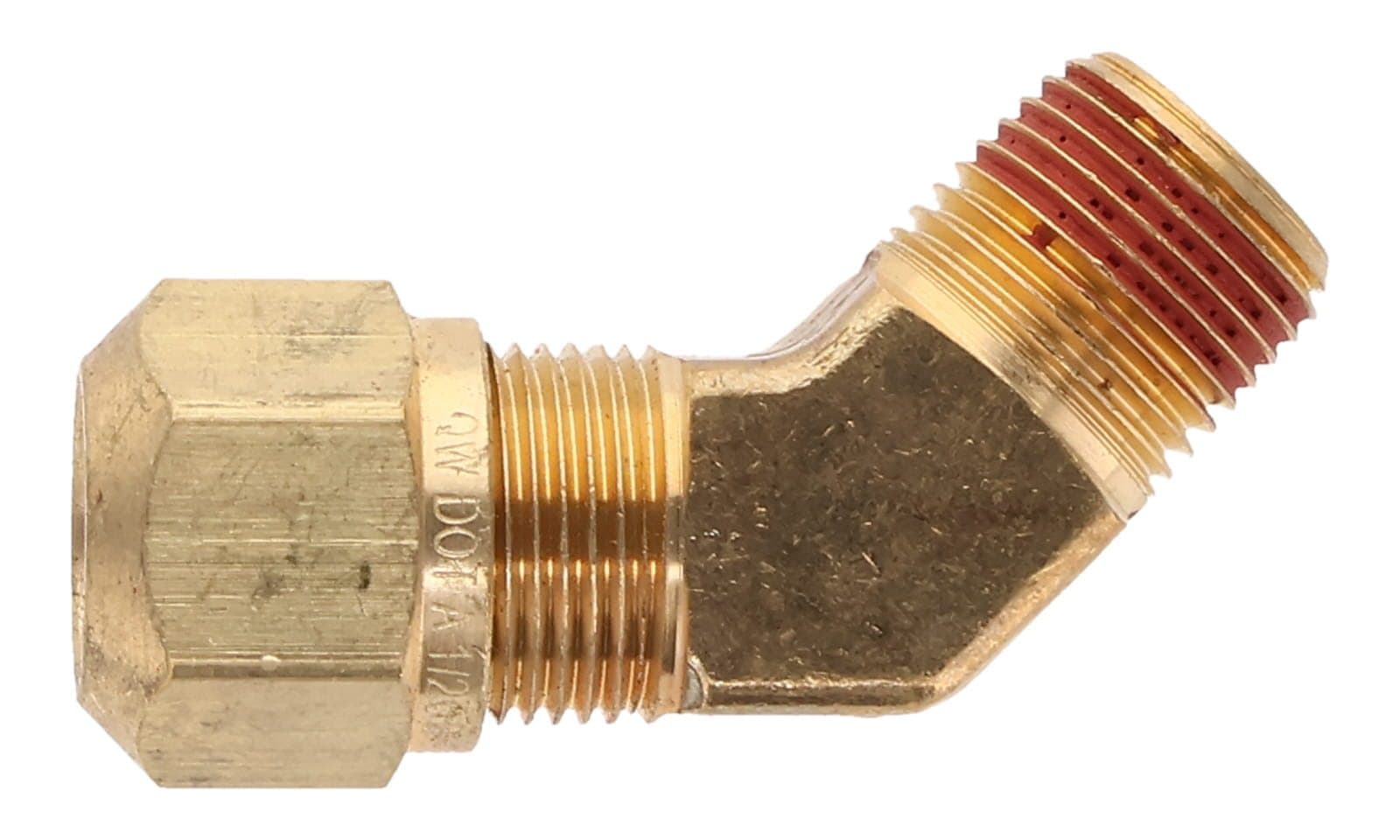 Brass air brake × NPTF male 45° elbow for nylon tubing, top view