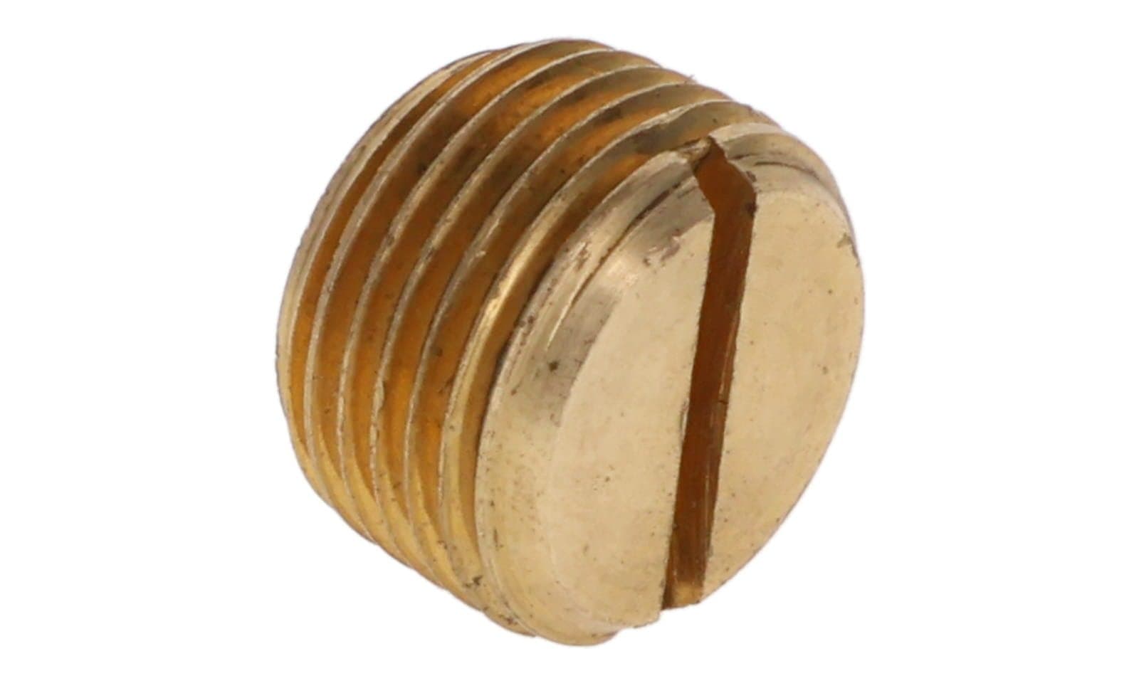 Brass NPTF slotted head pipe plug, side view