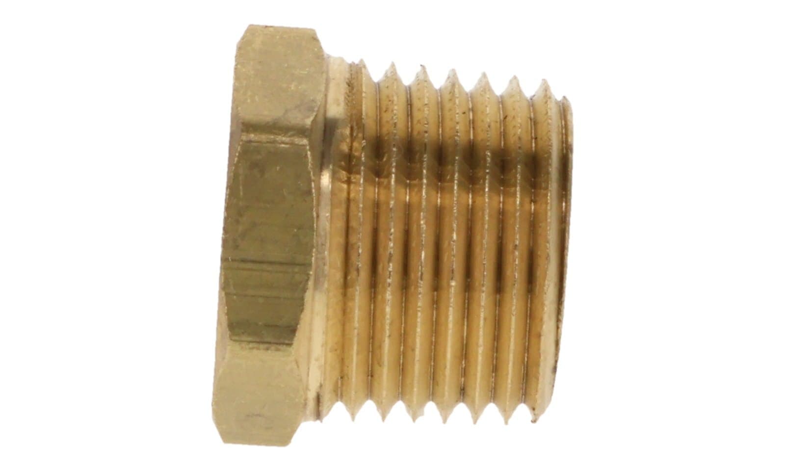 Brass NPTF hex head pipe plug, side view
