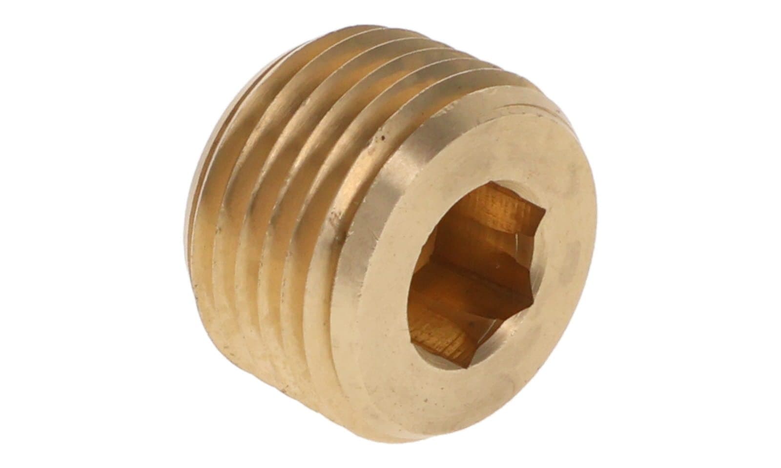 Brass NPTF countersunk hex socket pipe plug, side view