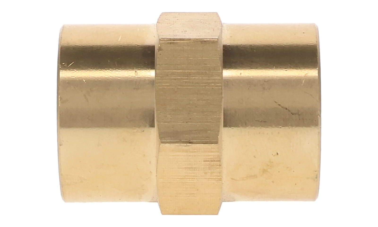 Brass NPTF female coupling, side view