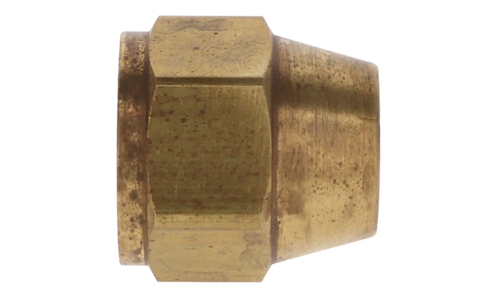 Brass SAE 45° flare nut, short, side view