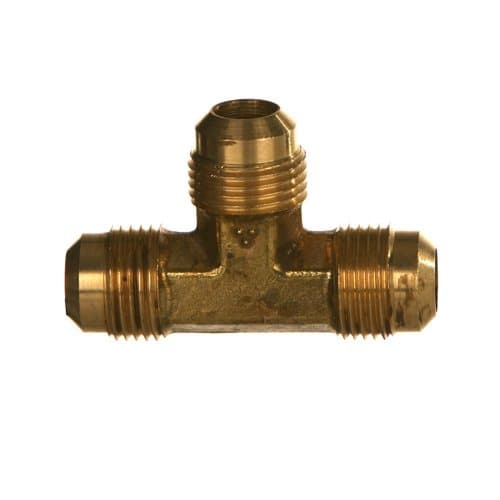 Brass SAE 45° flare union tee, angled view