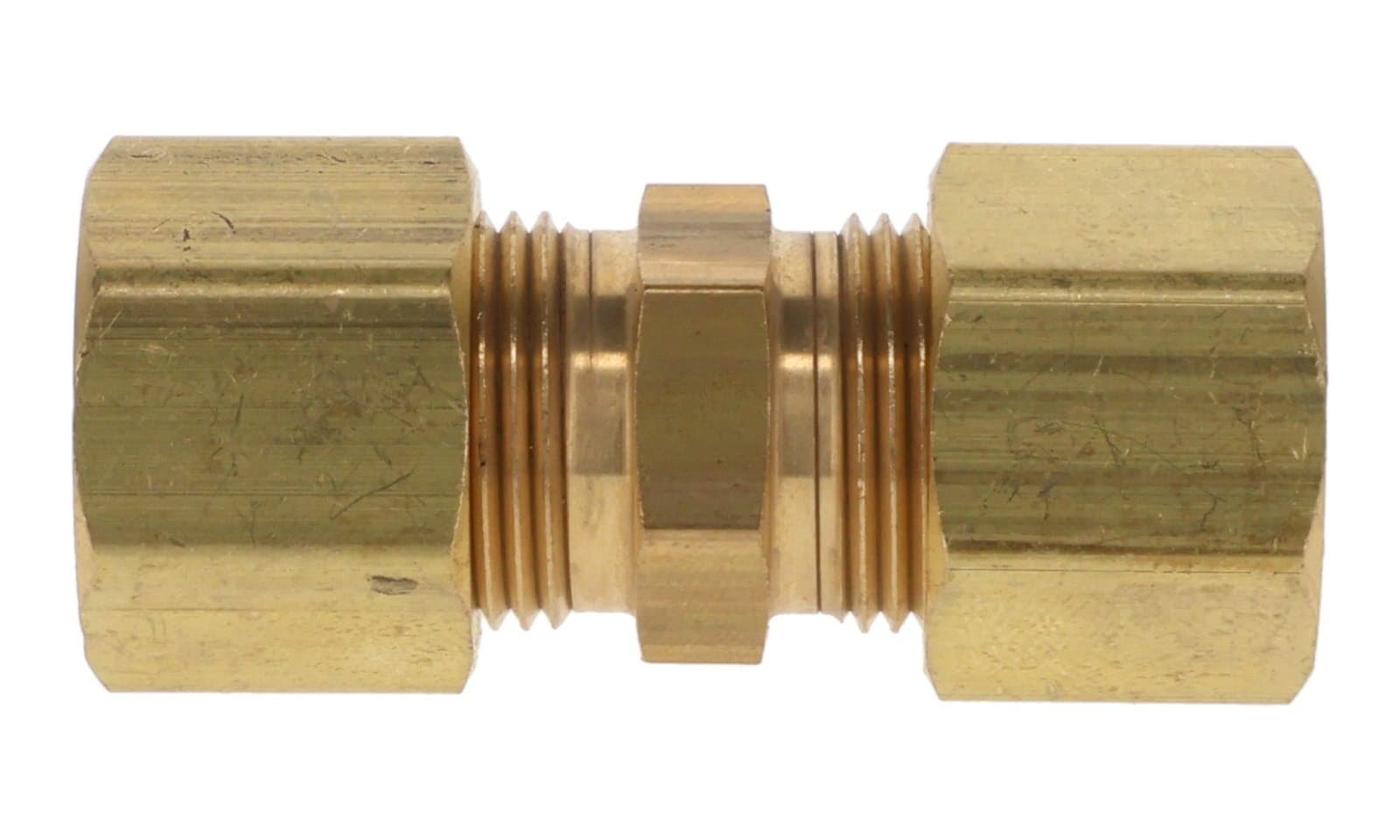 Brass compression union, side view