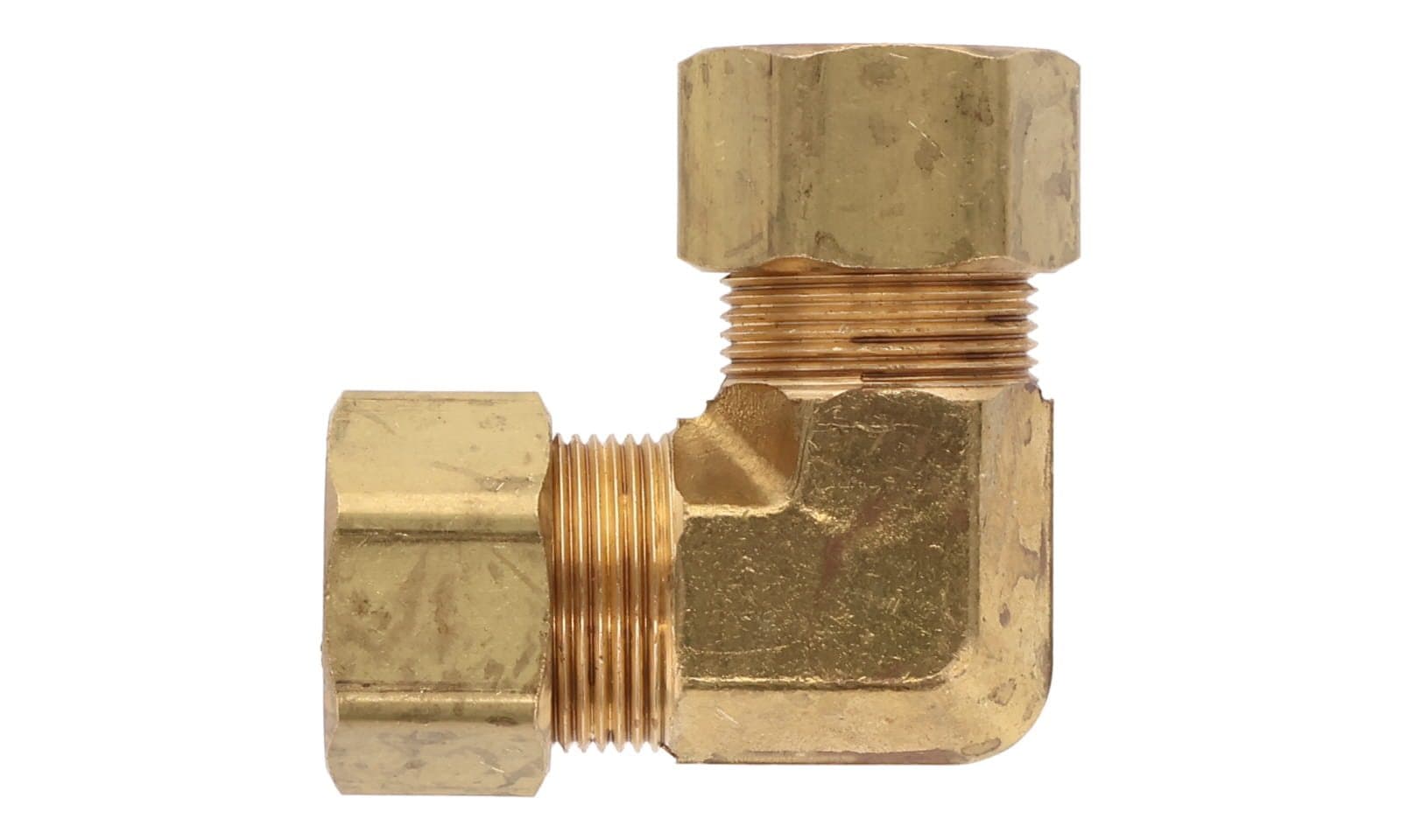Brass compression union 90° elbow, top view