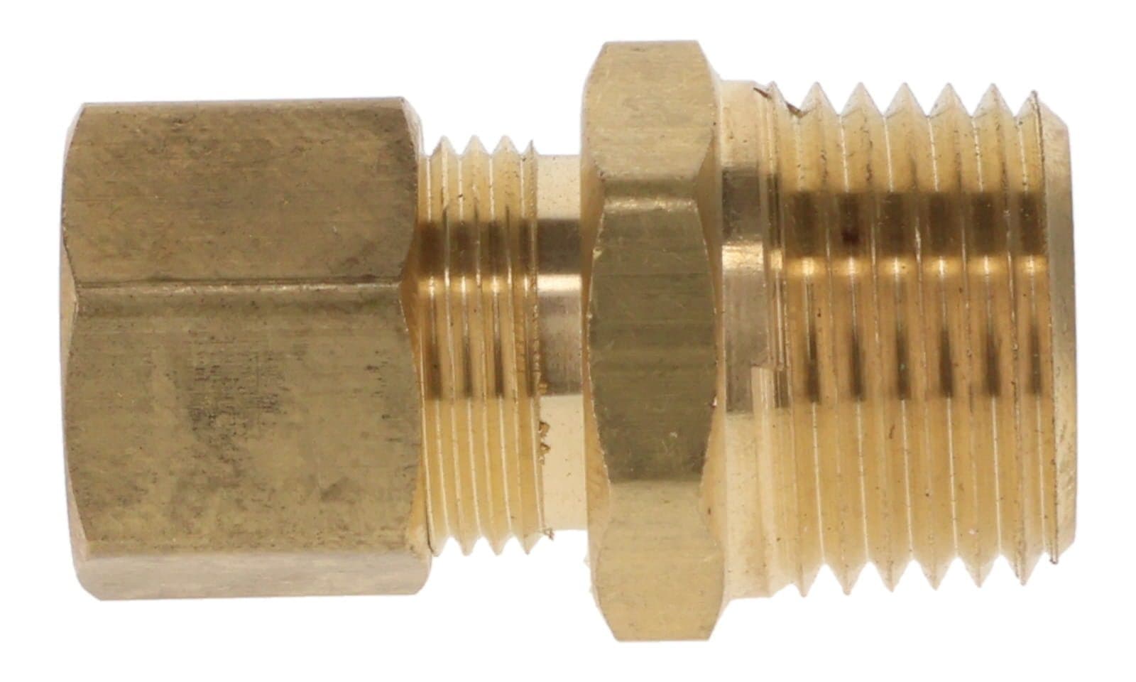 Brass compression × NPTF male connector, side view