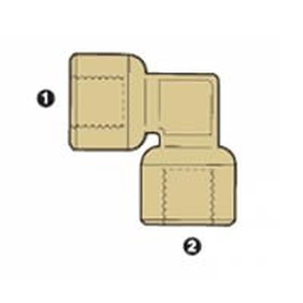 Line drawing of the brass BSP female 90° elbow, ends numbered as in the size table