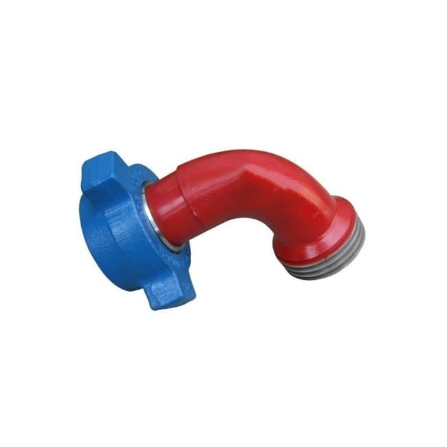 Red 602 long-radius 90° elbow with blue wing nut, M×F, 6,000 psi sour