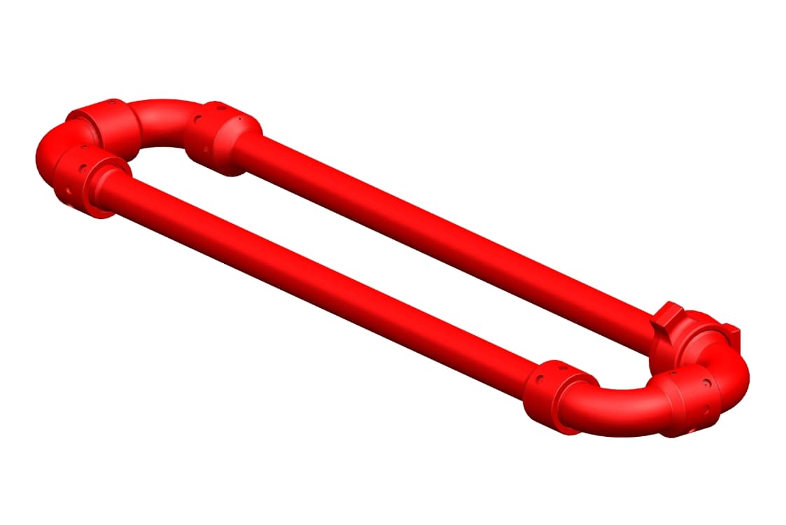 Red 1502 hose loop (chiksan-and-swivel loop), M×F, 15,000 psi