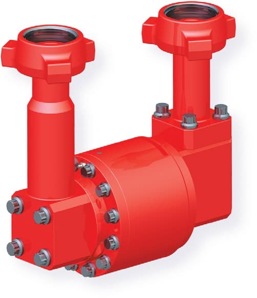 Red 1502 Style 40 two-axis reel swivel, flanged body with two union risers
