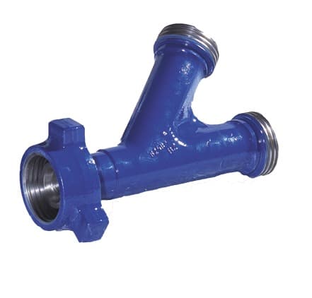 Blue 1502 wye lateral, M×F×M, 15,000 psi, angled branch with union ends