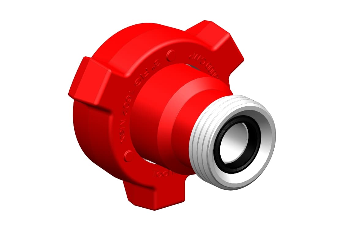 Red 1502 M×F crossover union, wing nut and male thread end, 15,000 psi