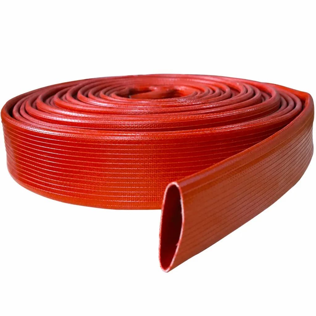 Red NBR lay flat fire hose coil with open end