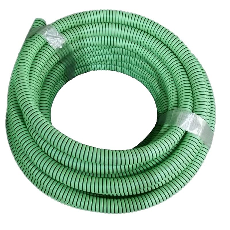 Green EPDM/PE suction hose with black rigid helix, banded coil