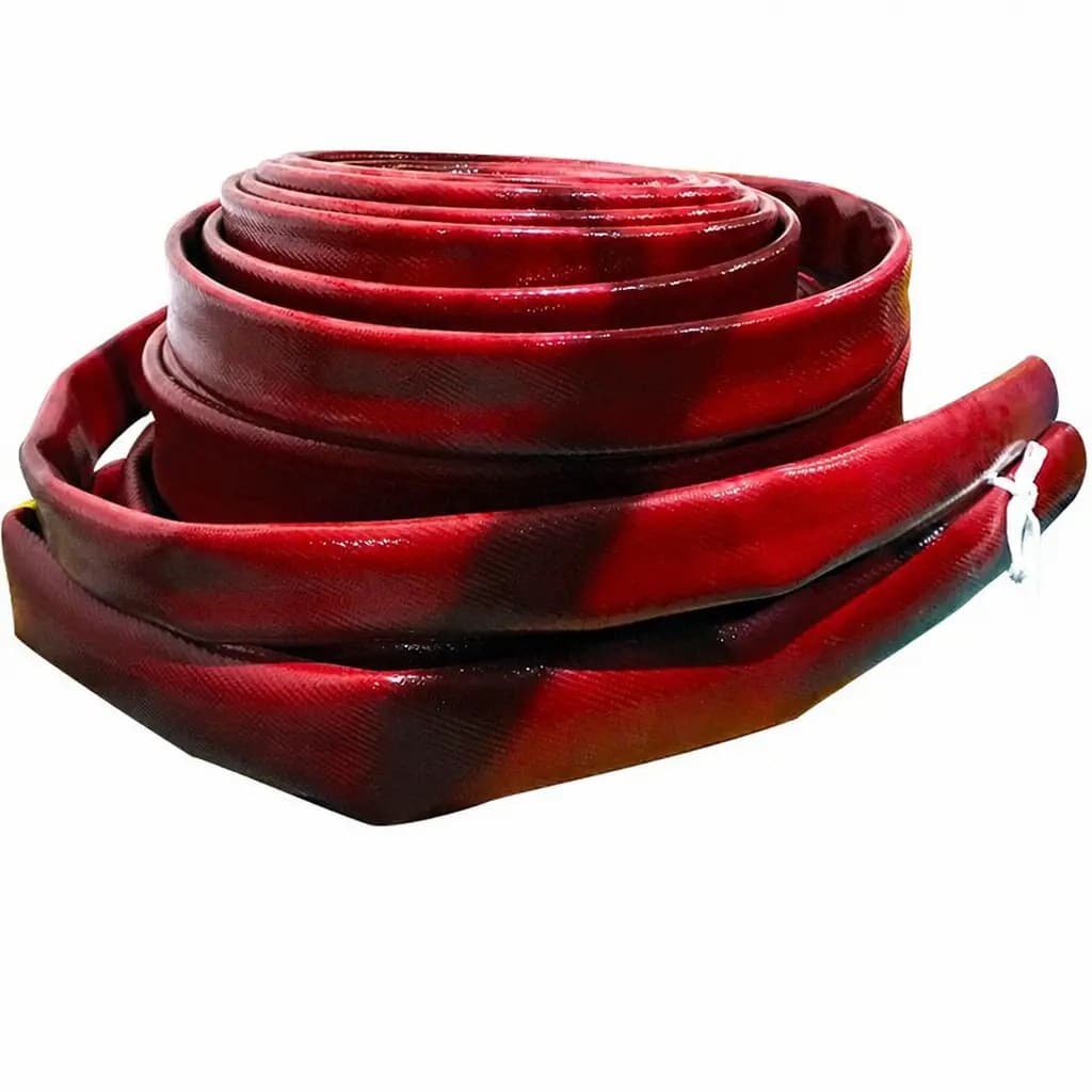 Coil of red TPU lay flat concrete placement hose