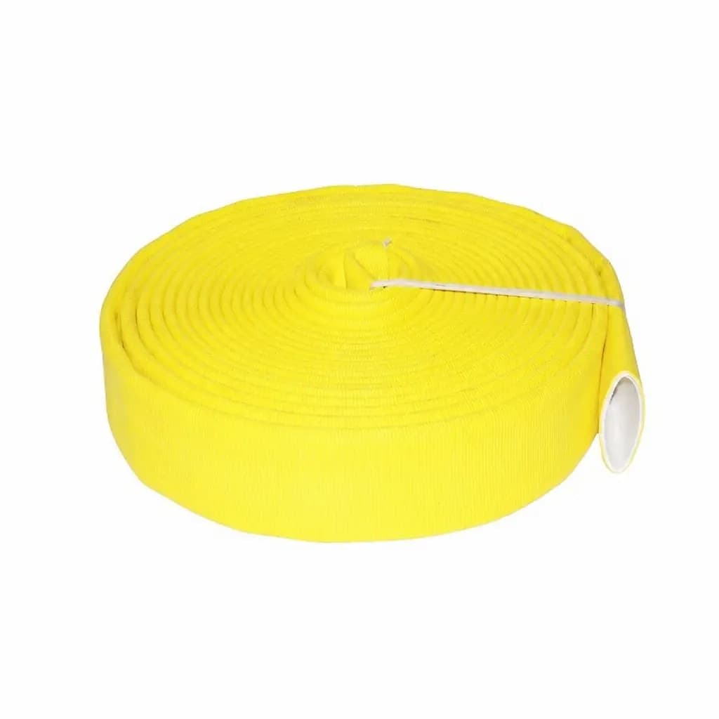Yellow TPU lay flat snowmaking hose, coiled with open end