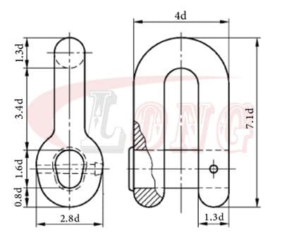 Joining Shackle, D Type — Grades U2 and U3 — dimension drawing