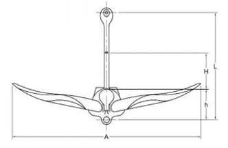 Folding Grapnel Anchor — dimension drawing, galvanized